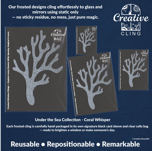 Coral Whisper – Frosted Window Cling | Reusable & Mess-Free Ocean Décor