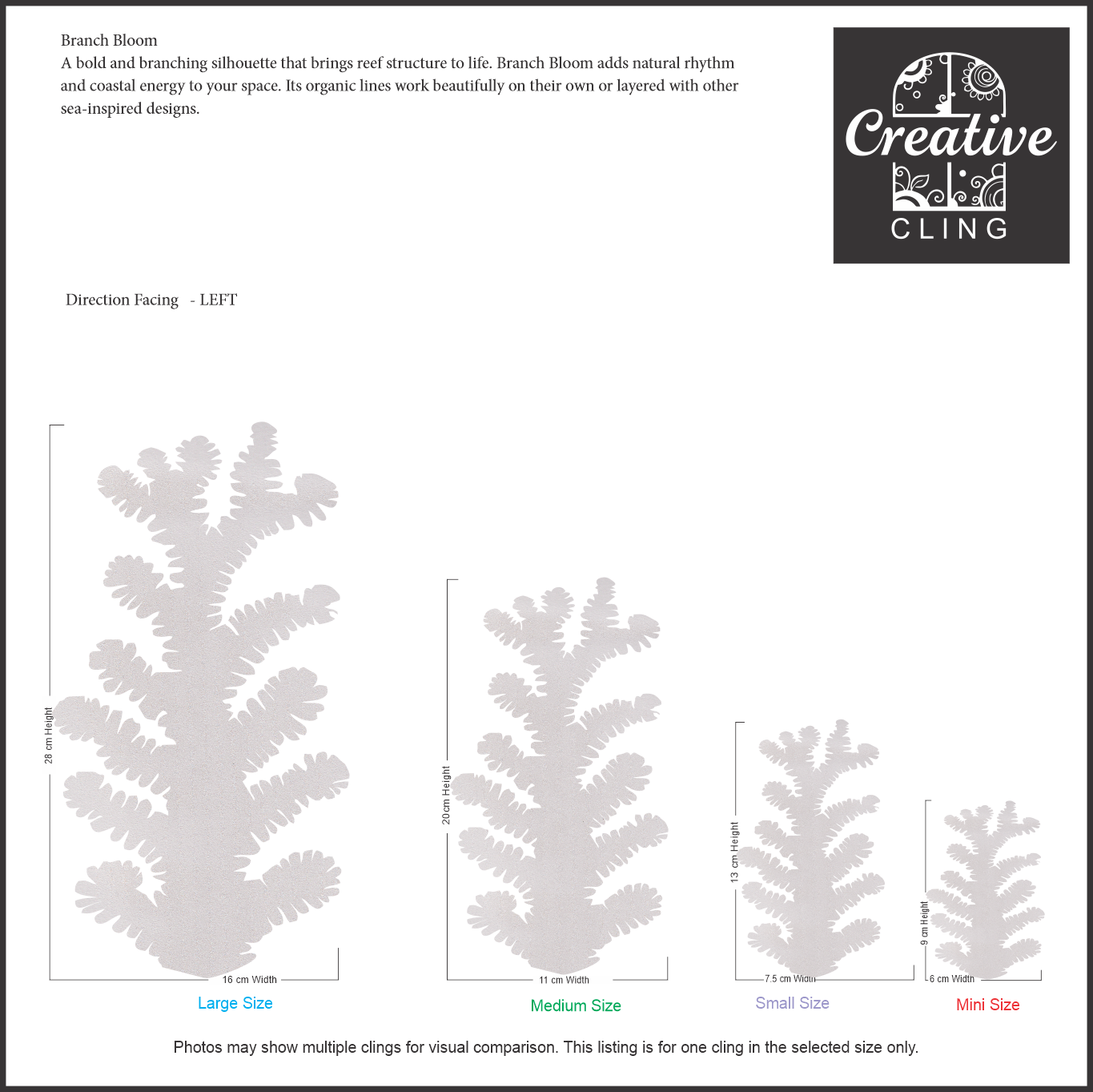 Under the Sea Collection - Coral - Frosted Window Cling - Left or Right Facing