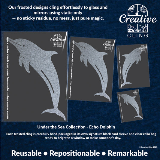 Echo the Dolphin – Frosted Window Cling | Reusable & Mess-Free Ocean Décor