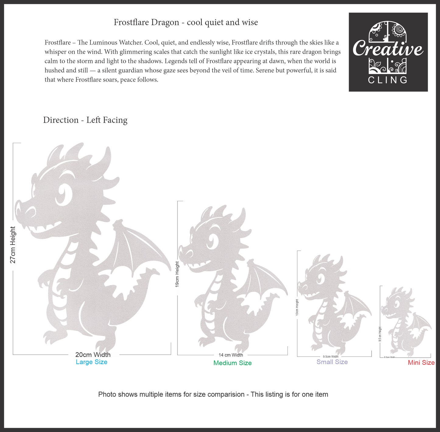 Magical and Mystical - Dragons - Frosted Window Cling - Left or Right Facing