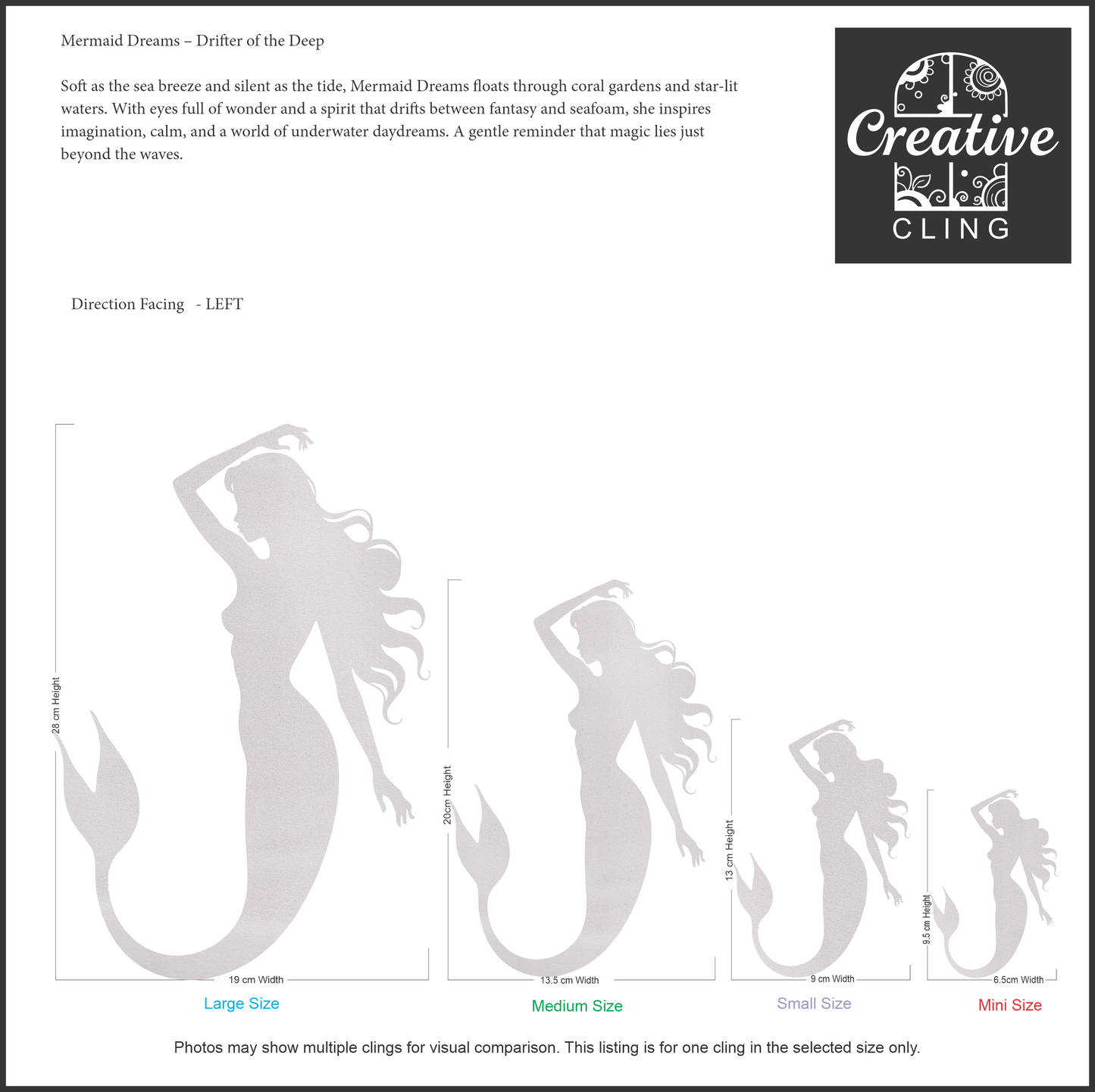 Under the Sea Collection - Mermaids - Frosted Window Cling - Left or Right Facing