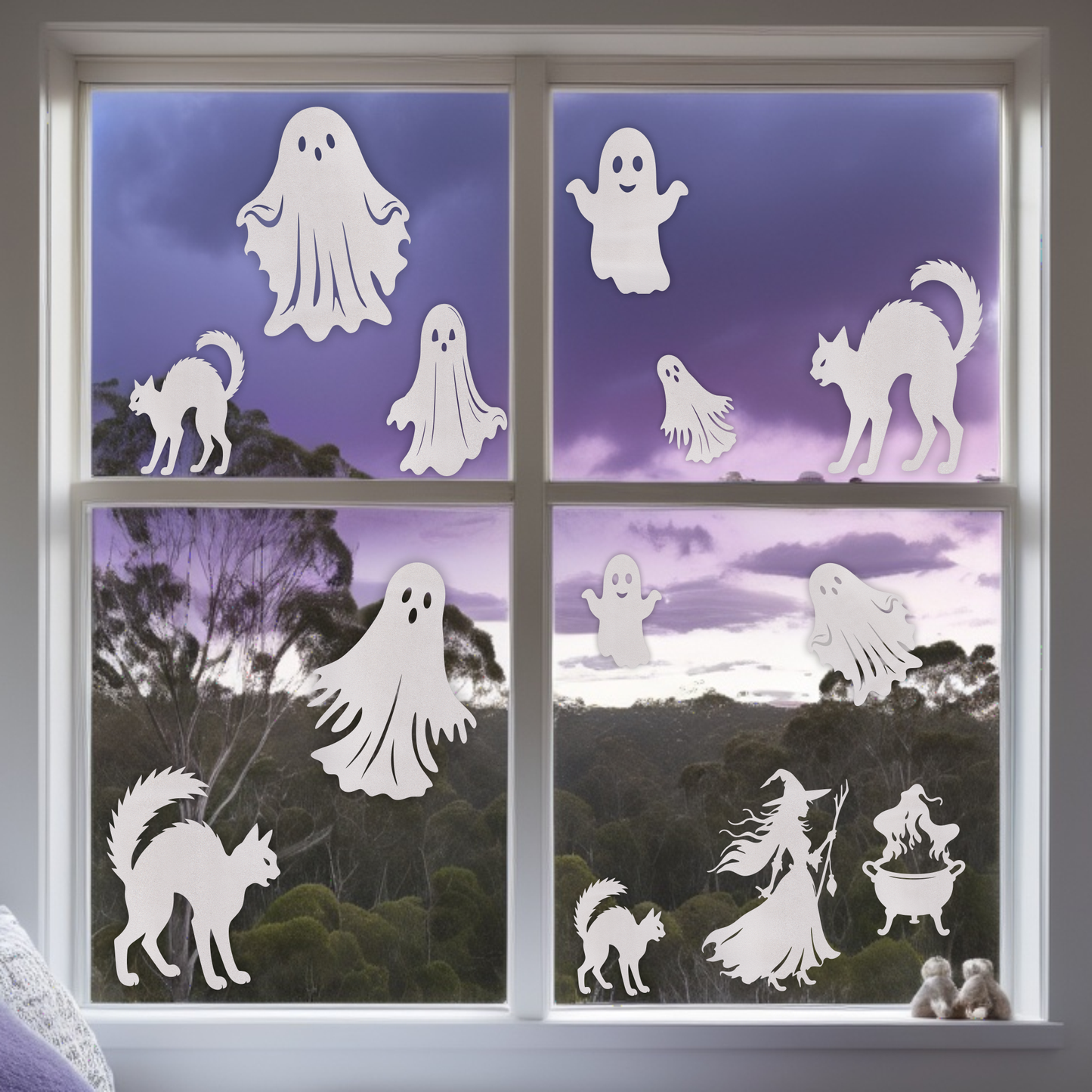 Halloween Magic - Spooky Ghosts and Scary Cats - Frosted Window Clings