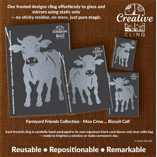 Biscuit the Calf Frosted Window Cling – Reusable & Mess-Free Farm Animal Décor | Creative Cling