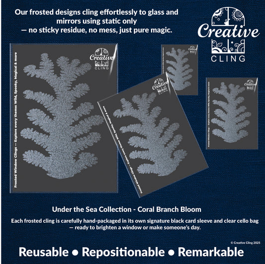 Coral Branch Bloom – Frosted Window Cling | Reusable & Mess-Free Ocean Décor