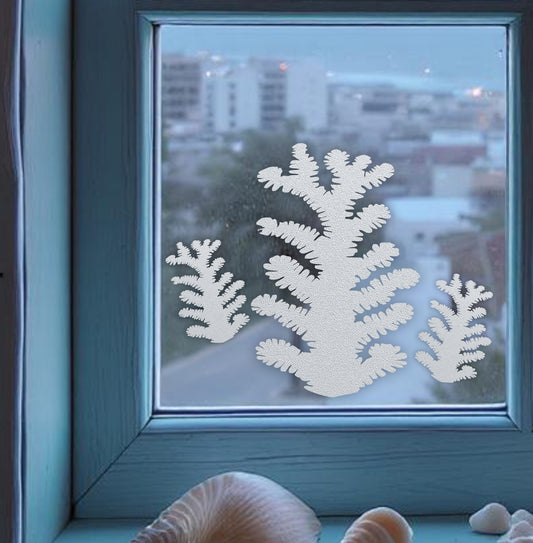 Coral Branch Bloom – Frosted Window Cling | Reusable & Mess-Free Ocean Décor
