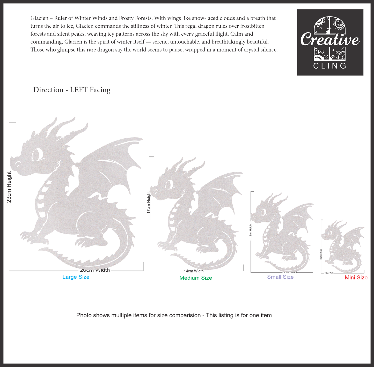 Magical and Mystical  - Dragons - Frosted Window Cling - Left or Right Facing