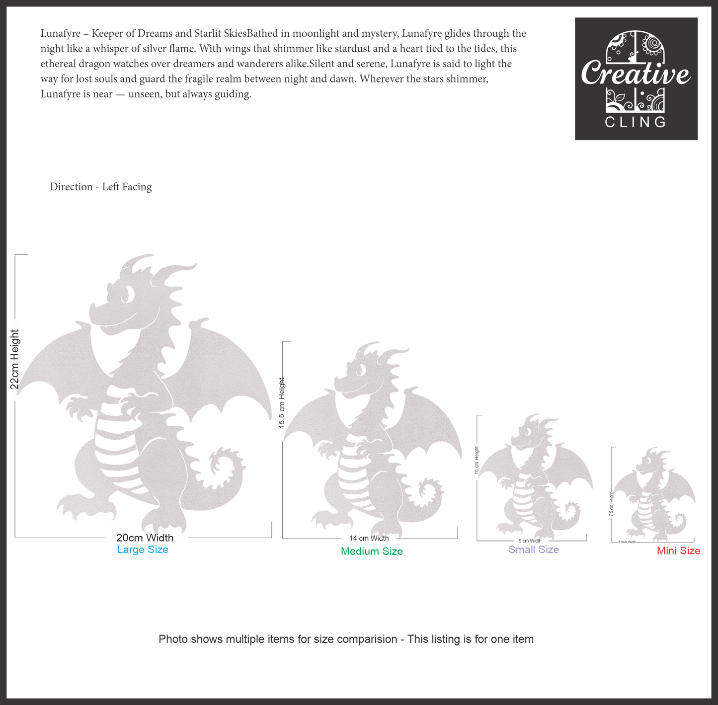 Magical and Mystical  - Dragons - Frosted Window Cling - Left or Right Facing