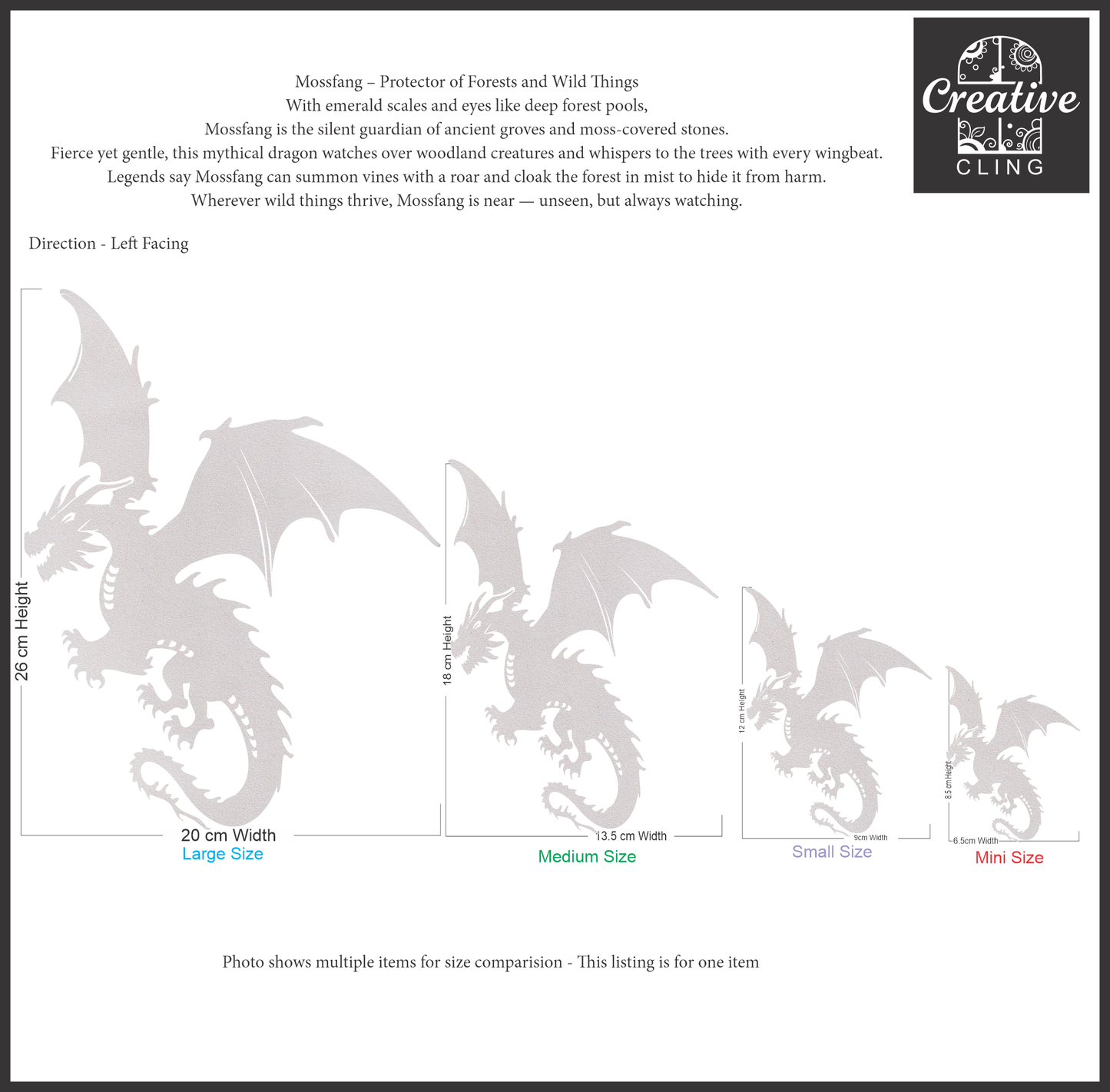Magical and Mystical  - Dragons - Frosted Window Cling - Left or Right Facing