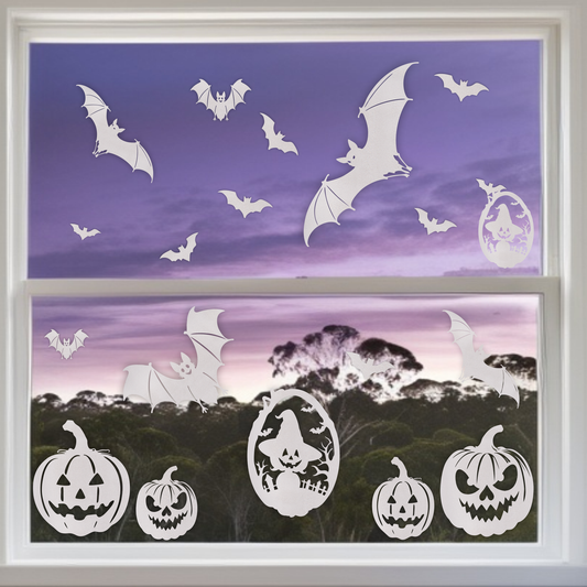 Halloween Magic - Pumpkins and Bats  -  Frosted Window Clings