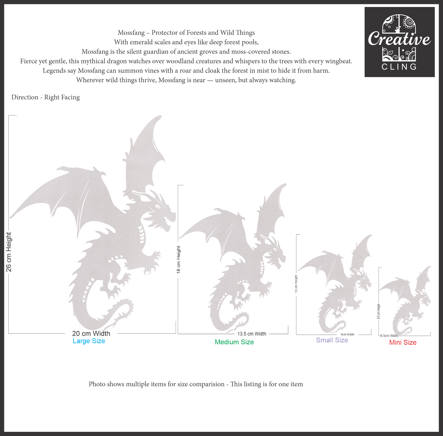 Magical and Mystical  - Dragons - Frosted Window Cling - Left or Right Facing