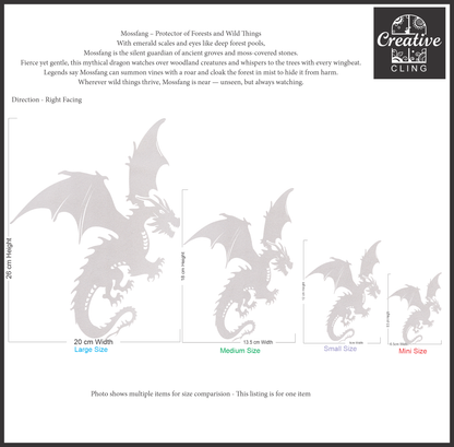 Magical and Mystical  - Dragons - Frosted Window Cling - Left or Right Facing