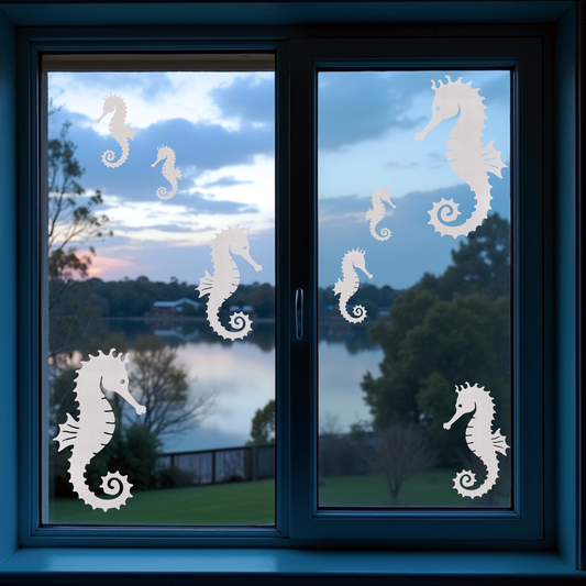 Under the Sea Collection -   Seahorse Coralwhirl - Frosted Window Cling - Left or Right Facing