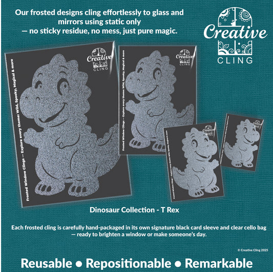 Dinosaur Window Clings for Kids’ Rooms – Reusable Frosted Designs in 4 Sizes