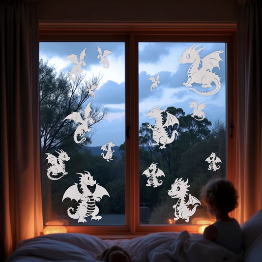 Magical and Mystical  - Dragons - Frosted Window Cling - Left or Right Facing