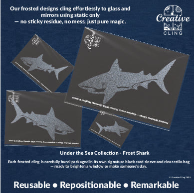 Frost Shark – Frosted Window Cling | Reusable & Mess-Free Ocean Décor Static Cling no mess