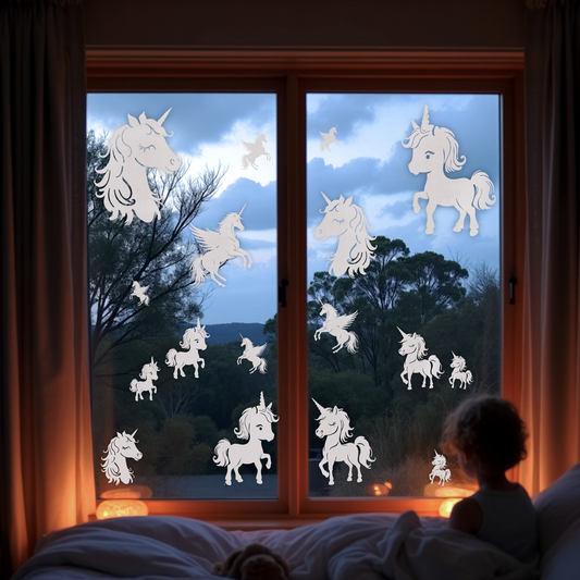 Magical and Mystical  -  Unicorns - Frosted Window Cling - Left or Right Facing